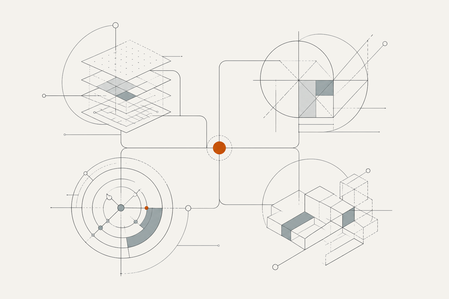 Abstract diagram showing four connected areas of a business system